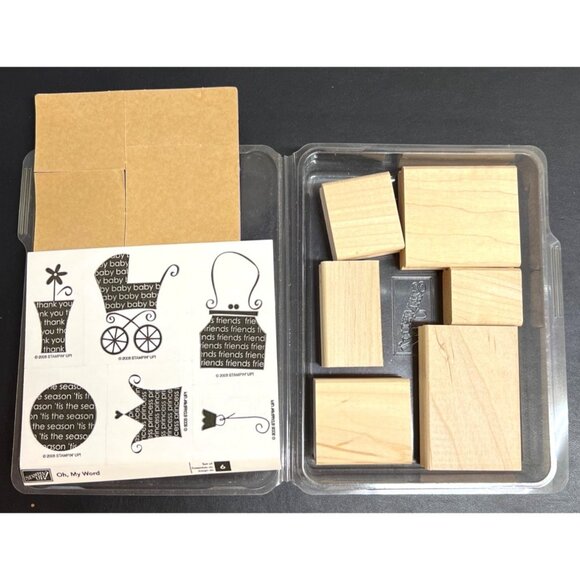 2005 Stampin Up! New Wood Mounted Rubber Stamp Set "Oh, My Word" - Picture 2 of 2